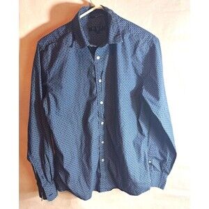 21 Men S Regular Blue Geometric Woven Long Sleeve Point Collar Button-Up